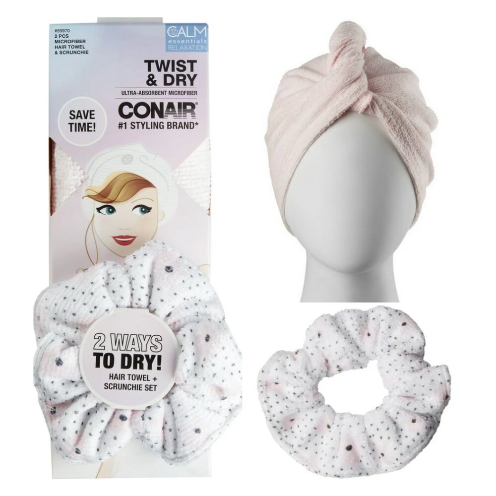 NWT Conair Microfiber Hair Towel and Scrunchie Set, spa headband